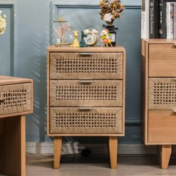 Commode Chiffonnier Scandinave en Bois 3 Tiroirs Bois Marron