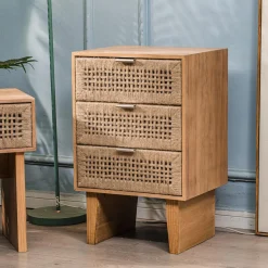 Commode Chiffonnier Scandinave en Bois 3 Tiroirs Bois Marron