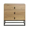 Commode décor chêne 3 tiroirs piétement métal et en bois Beige