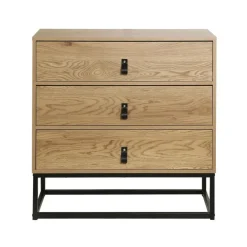Commode décor chêne 3 tiroirs piétement métal et en bois Beige