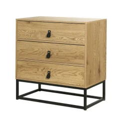 Commode décor chêne 3 tiroirs piétement métal et en bois Beige