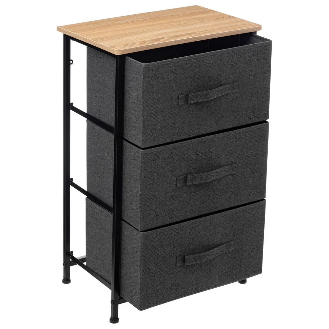 Commode de rangement 3 tiroirs en bois gris foncé