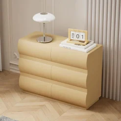 Commode design 6 tiroirs arrondis Mezade Beige