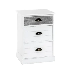 commode en bois massif laqué blanc avec 3 tiroirs