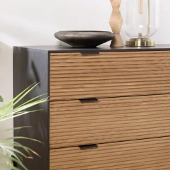 Commode marron et noire 3 tiroirs Pin pieds métal noir