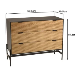 Commode marron et noire 3 tiroirs Pin pieds métal noir
