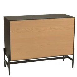 Commode marron et noire 3 tiroirs Pin pieds métal noir