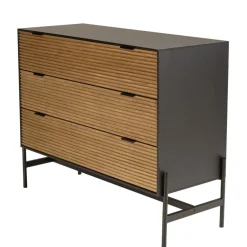 Commode marron et noire 3 tiroirs Pin pieds métal noir