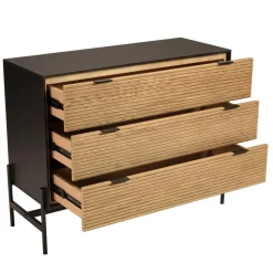 Commode marron et noire 3 tiroirs Pin pieds métal noir