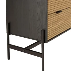 Commode marron et noire 3 tiroirs Pin pieds métal noir