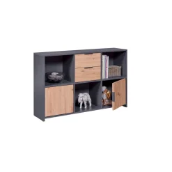 Commode PEPETO 2 portes & 2 tiroirs coloris chêne Artisan /anthracite