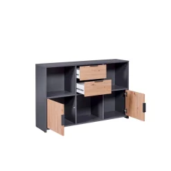 Commode PEPETO 2 portes & 2 tiroirs coloris chêne Artisan /anthracite