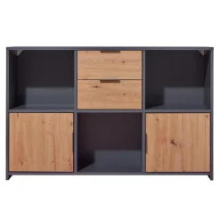 Commode PEPETO 2 portes & 2 tiroirs coloris chêne Artisan /anthracite