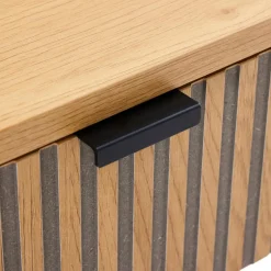 Console 2 tiroirs décor effet bois rainuré noir naturel SCOTT