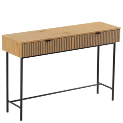 Console 2 tiroirs décor effet bois rainuré noir naturel SCOTT