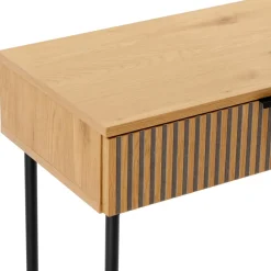 Console 2 tiroirs décor effet bois rainuré noir naturel SCOTT