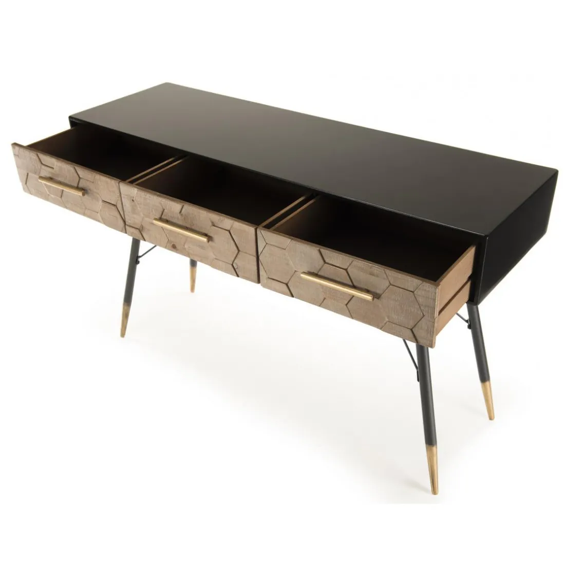 Console 3 tiroirs scandinave en Sapin et métal - DEBBIE