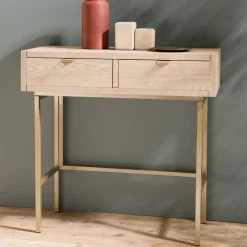 Console ALINE 2 Tiroirs Pieds Métal Doré
