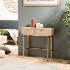 Console ALINE 2 Tiroirs Pieds Métal Doré