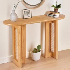 Console avec cannage Bohemia Chêne clair et Rotin