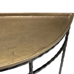 Console demi-lune 90x36cm alu doré pieds métal noirs torsadés JOHAN