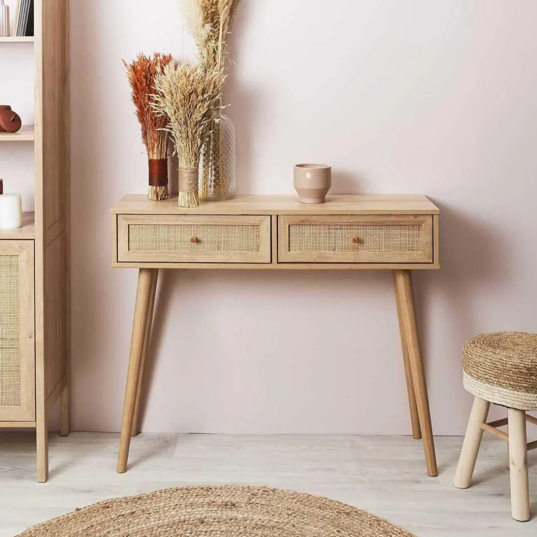 Console d'Entrée 2 Tiroirs en Bois