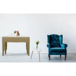 Console design GALANTINE Marbre Blanc pieds Or