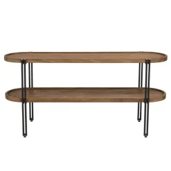 Console double plateau arrondi en bois de teck recyclé