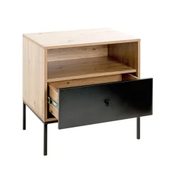 Console en métal avec corps décor chêne et tiroir décor noir