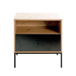 Console en métal avec corps décor chêne et tiroir décor noir