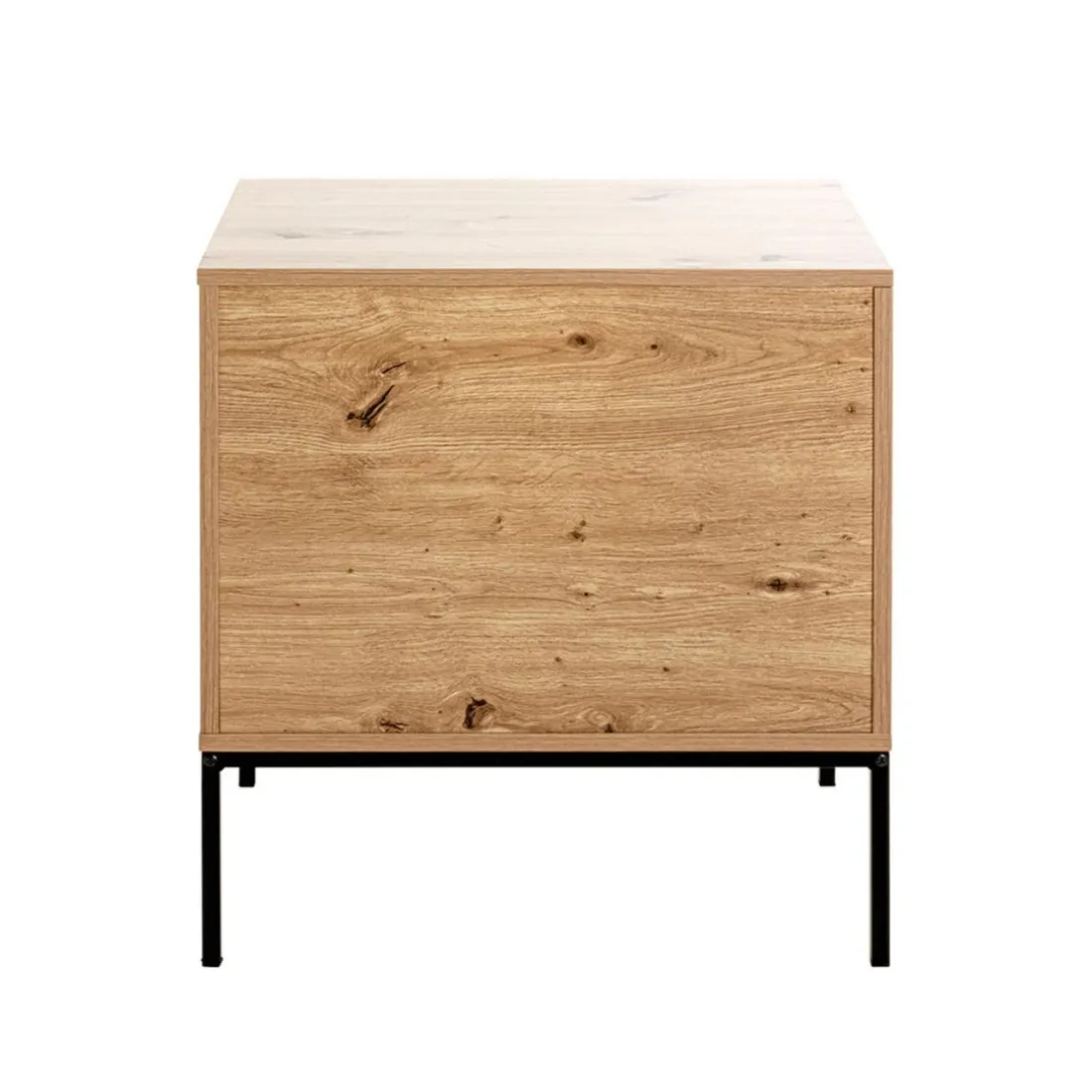 Console en métal avec corps décor chêne et tiroir décor noir