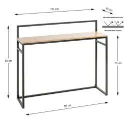Console en métal et bois plateau décor chène