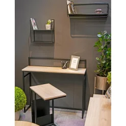 Console en métal et bois plateau décor chène