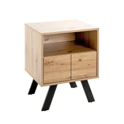 Console en métal noir avec corps et tiroir décor chêne