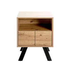 Console en métal noir avec corps et tiroir décor chêne