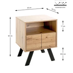 Console en métal noir avec corps et tiroir décor chêne
