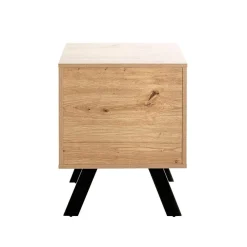 Console en métal noir avec corps et tiroir décor chêne