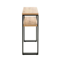 Console en métal noir et plateaux décor chêne