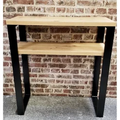 Console en métal noir et plateaux décor chêne