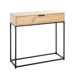 Console en métal noir tiroir décor chêne