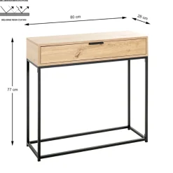 Console en métal noir tiroir décor chêne