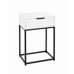 Console en tube d'acier peint par poudrage en noir tiroir en panneau de particules avec décor en blanc