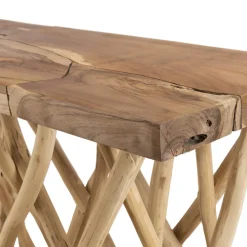 Console nature plateau bois Teck - pieds bois flotté - KELIA