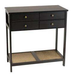 Console noire 4 tiroirs 1 étagère effet cannage CHARLIE