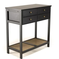 Console noire 4 tiroirs 1 étagère effet cannage CHARLIE