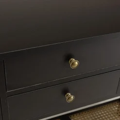 Console noire 4 tiroirs 1 étagère effet cannage CHARLIE