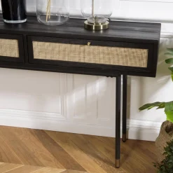 Console Noire 2 Tiroirs Cannage YANIS