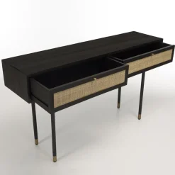 Console Noire 2 Tiroirs Cannage YANIS
