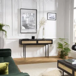 Console Noire 2 Tiroirs Cannage YANIS