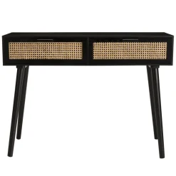 Console noire 2 tiroirs cannage - MIKEL